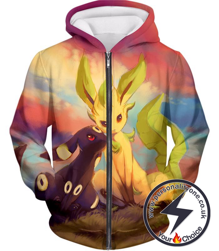 Pokemon Cute Wolf Pokemons Umbreon and Leafeon Zip Up Hoodie